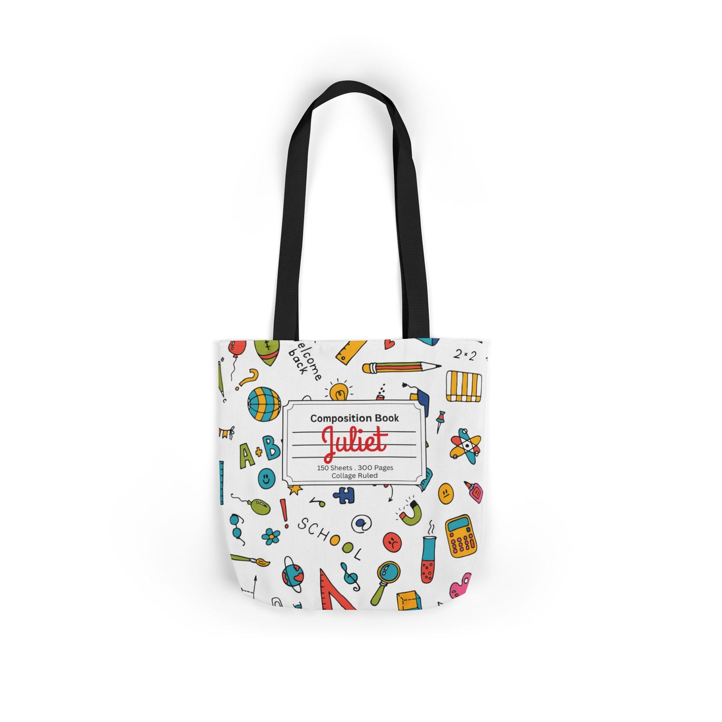 Personalized Classroom Couture Composition Book Inspired Canvas Tote Bag with Colorful Straps, Cute School Bag, Eco-Friendly Tote, Back to School Shopping Bag, Teacher Gift Idea