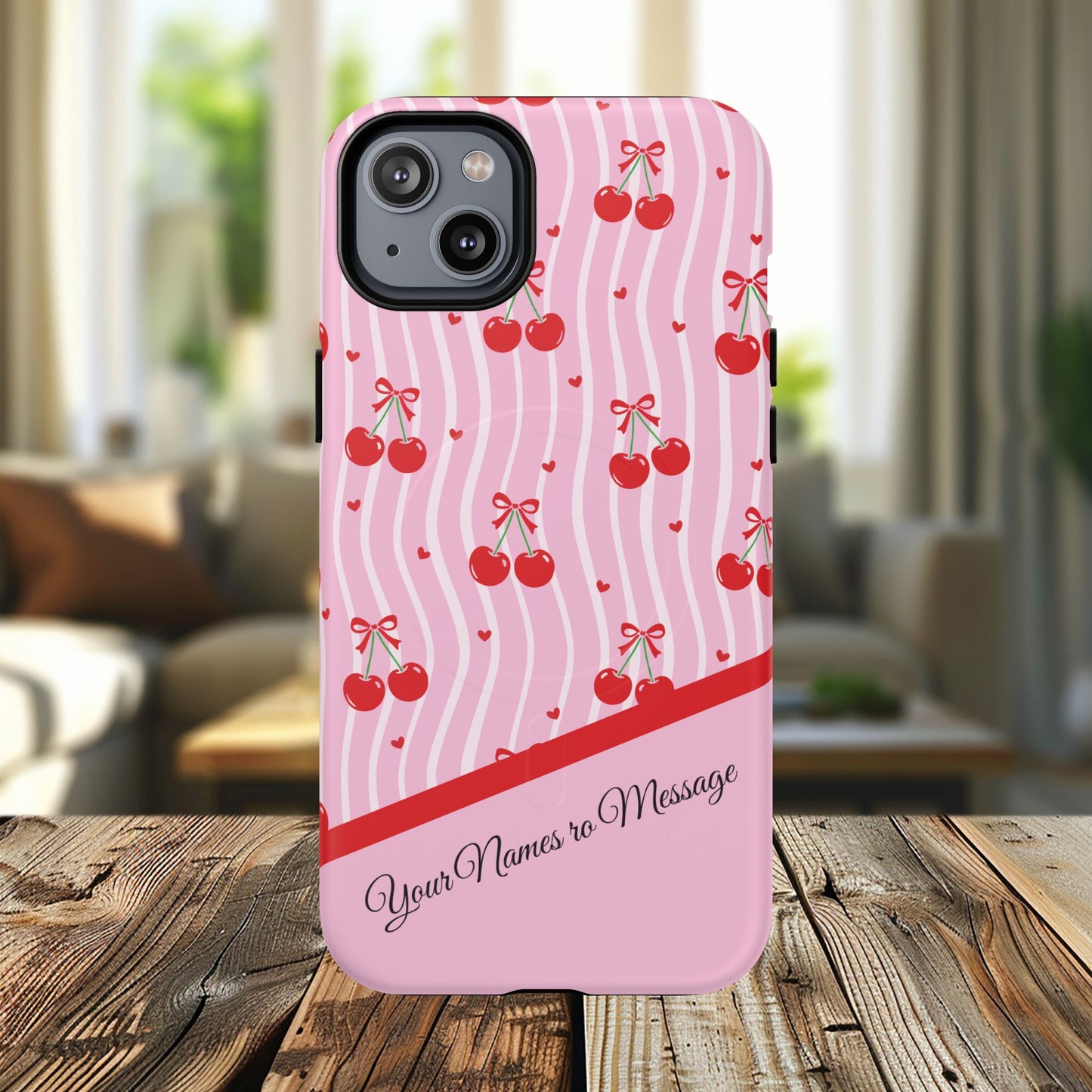 Personalized Cherry Blossom Dreams Tough Magnetic MagSafe® iPhone® 13, 14, 15, 16, 17, Pro, Pro Max, Plus Cases.— Pink Retro (Custom Name)