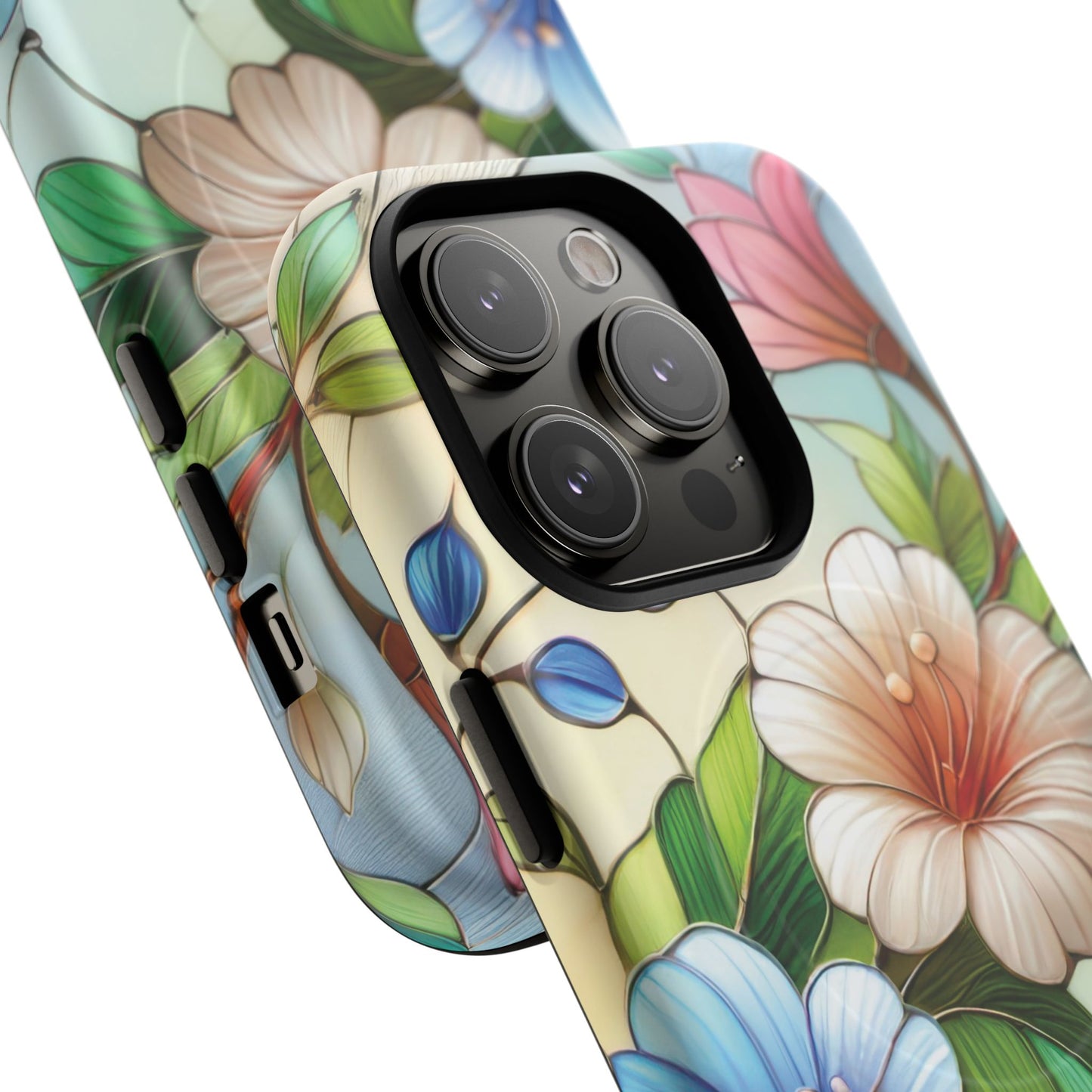 Rose Petal Mosaic Tough iPhone Magnetic Case, Durable Protection, Stylish iPhone Design, Gift for Her, Nature Lover, Unique Stained Glass  Accessory