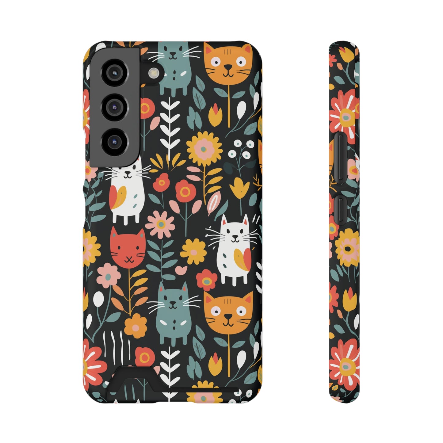 Whimsical Feline Garden iPhone and Samsung Case With Card Holder