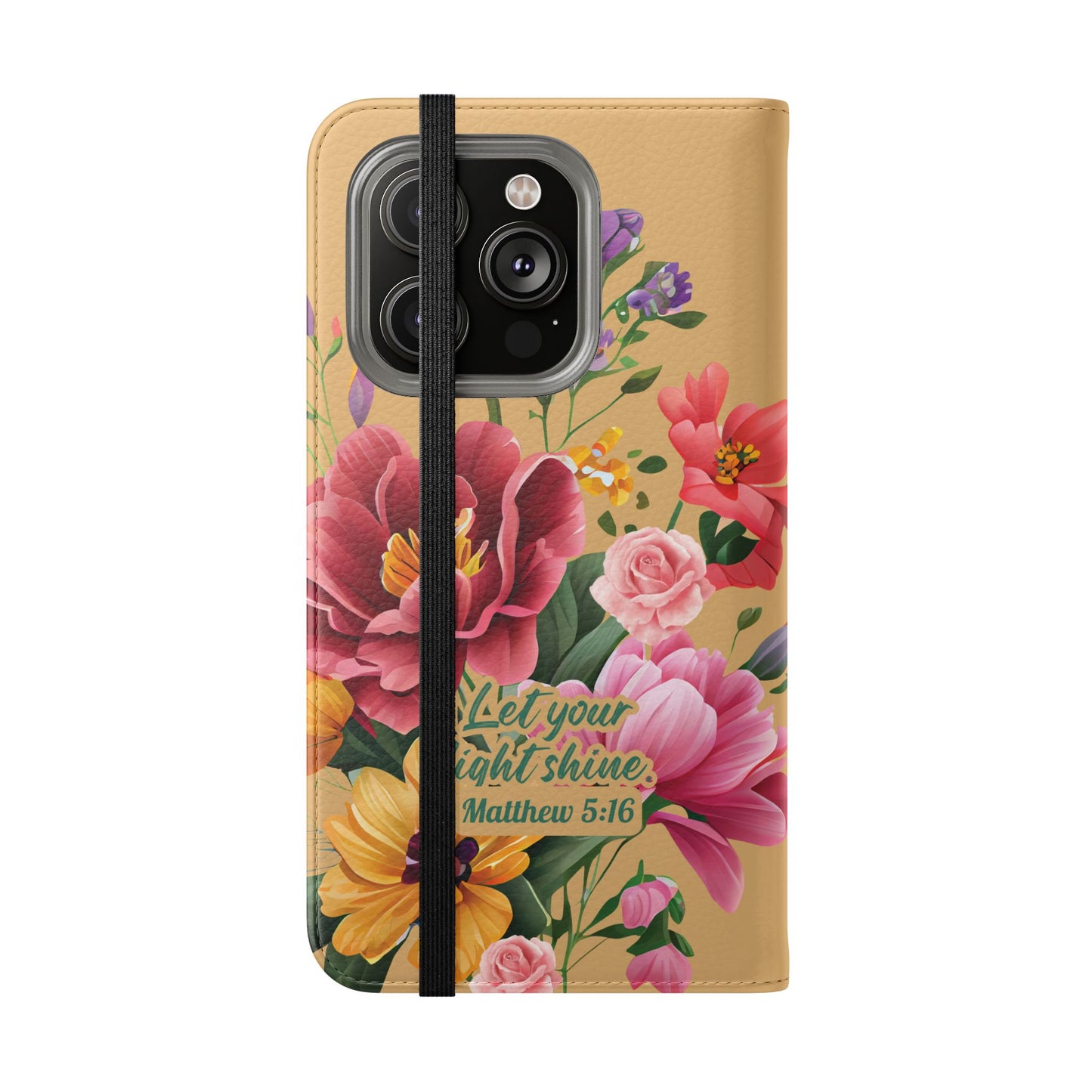 Floral Scripture Flip Case — "Let Your Light Shine" Wallet Phone Cover (Matthew 5:16)