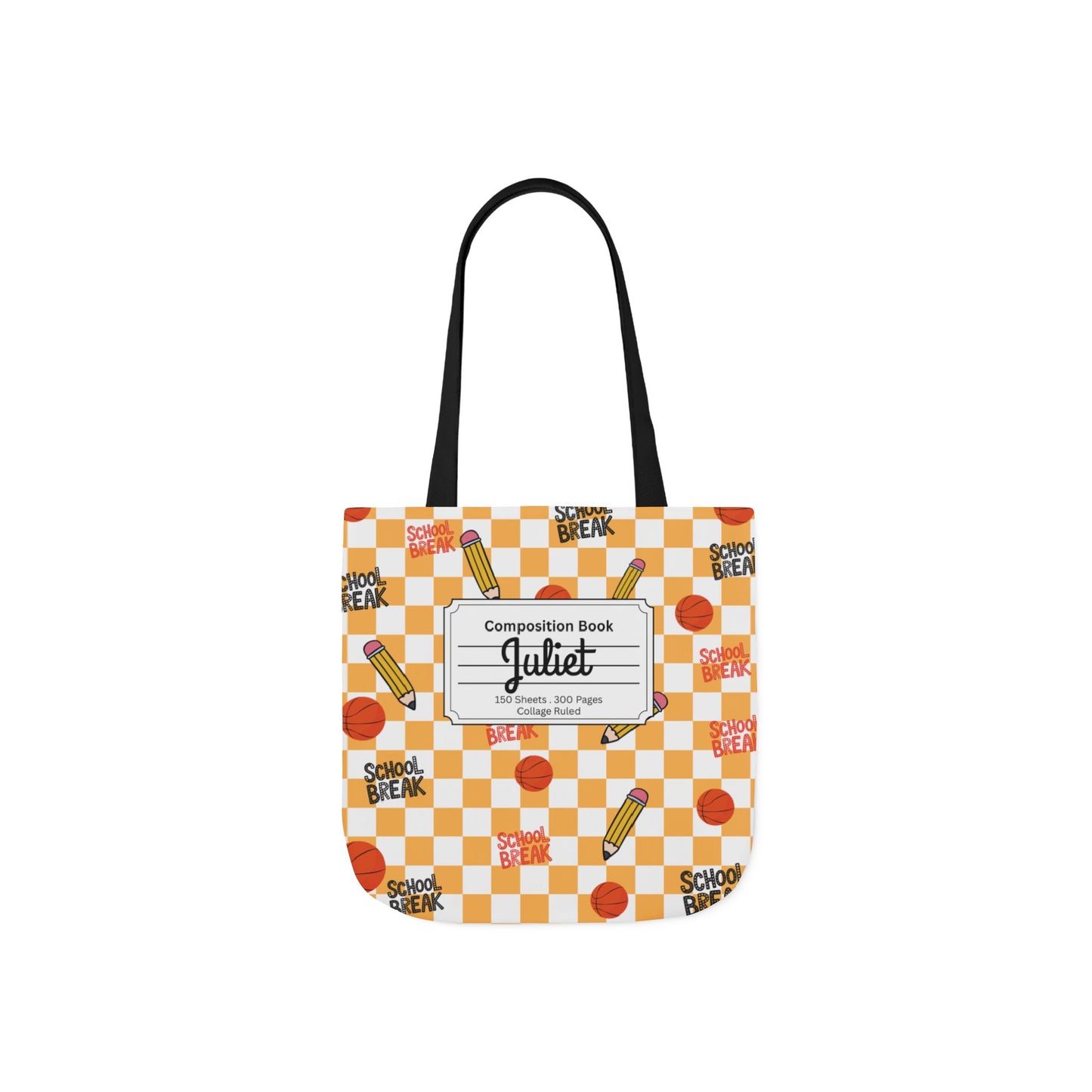 Personalized Orange Schoolyard Chic Composition Book Inspired Canvas Tote Bag with Colorful Straps, Cute School Bag, Eco-Friendly Tote, Back to School Shopping Bag, Teacher Gift Idea