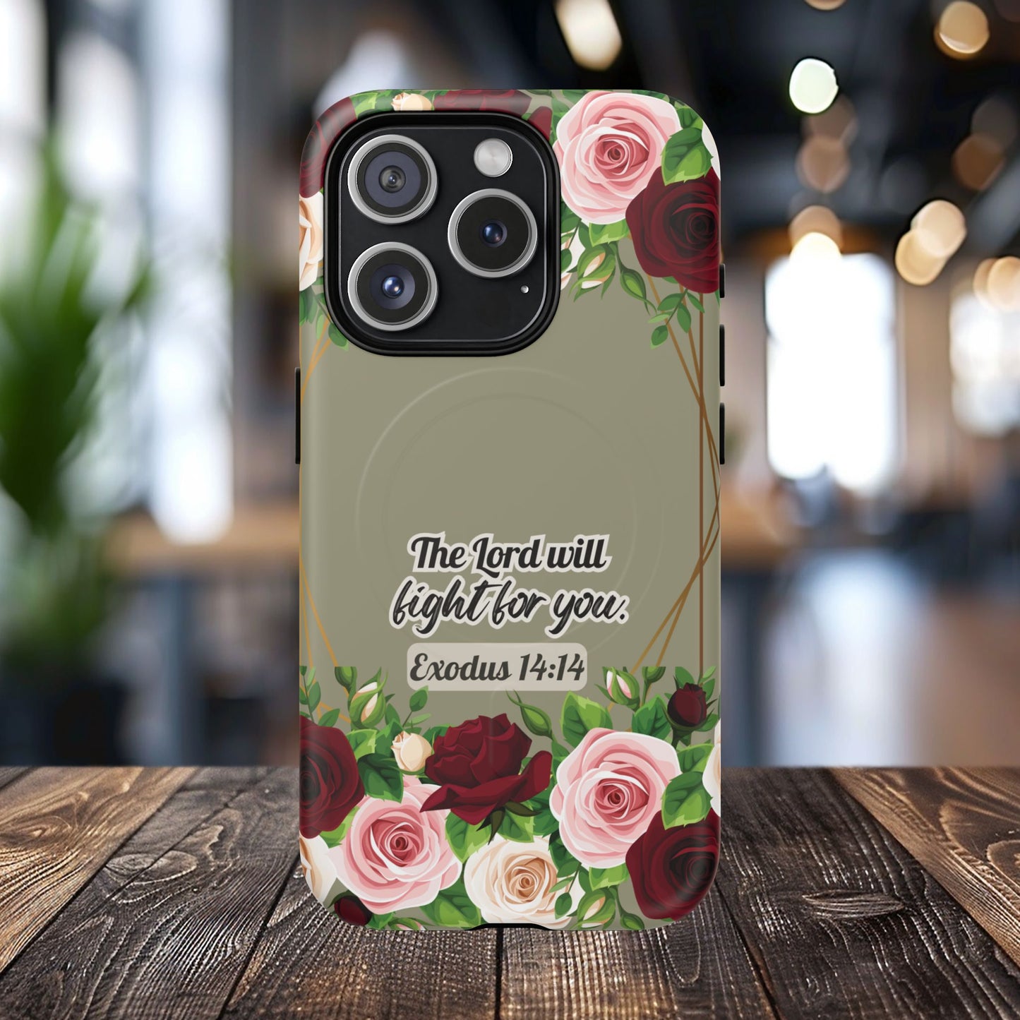 The Lord will Fight for You Exodus 14:14, Inspirational Gift, Tough iPhone Magnetic Case Scripture, Roses Bible Verse, MagSafe® iPhone® Tough Case, iPhone 14, iPhone 15, iPhone 16, Pro, Pro Max, Plus.