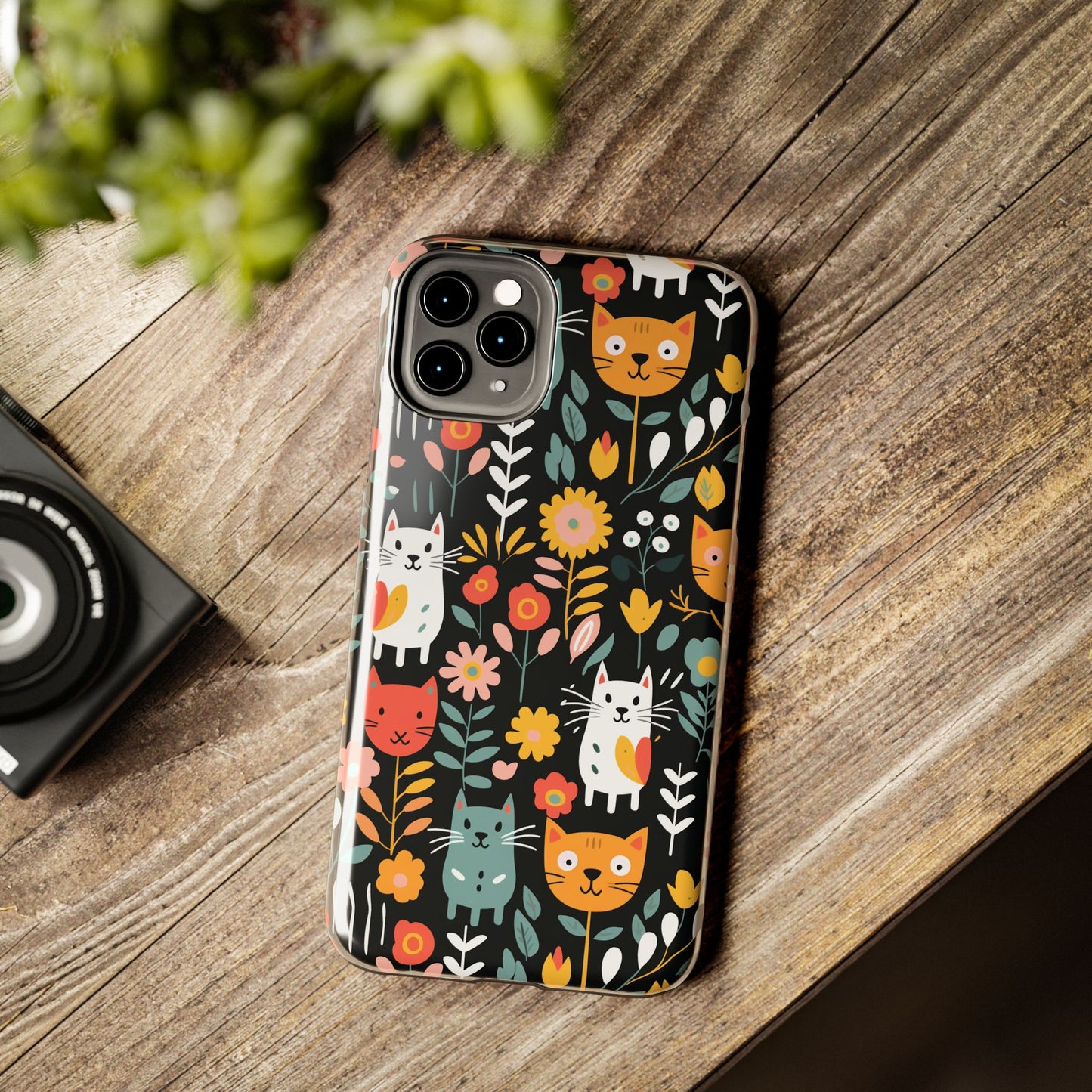 Whimsical Feline Garden iPhone and Samsung Tough Phone Cases,