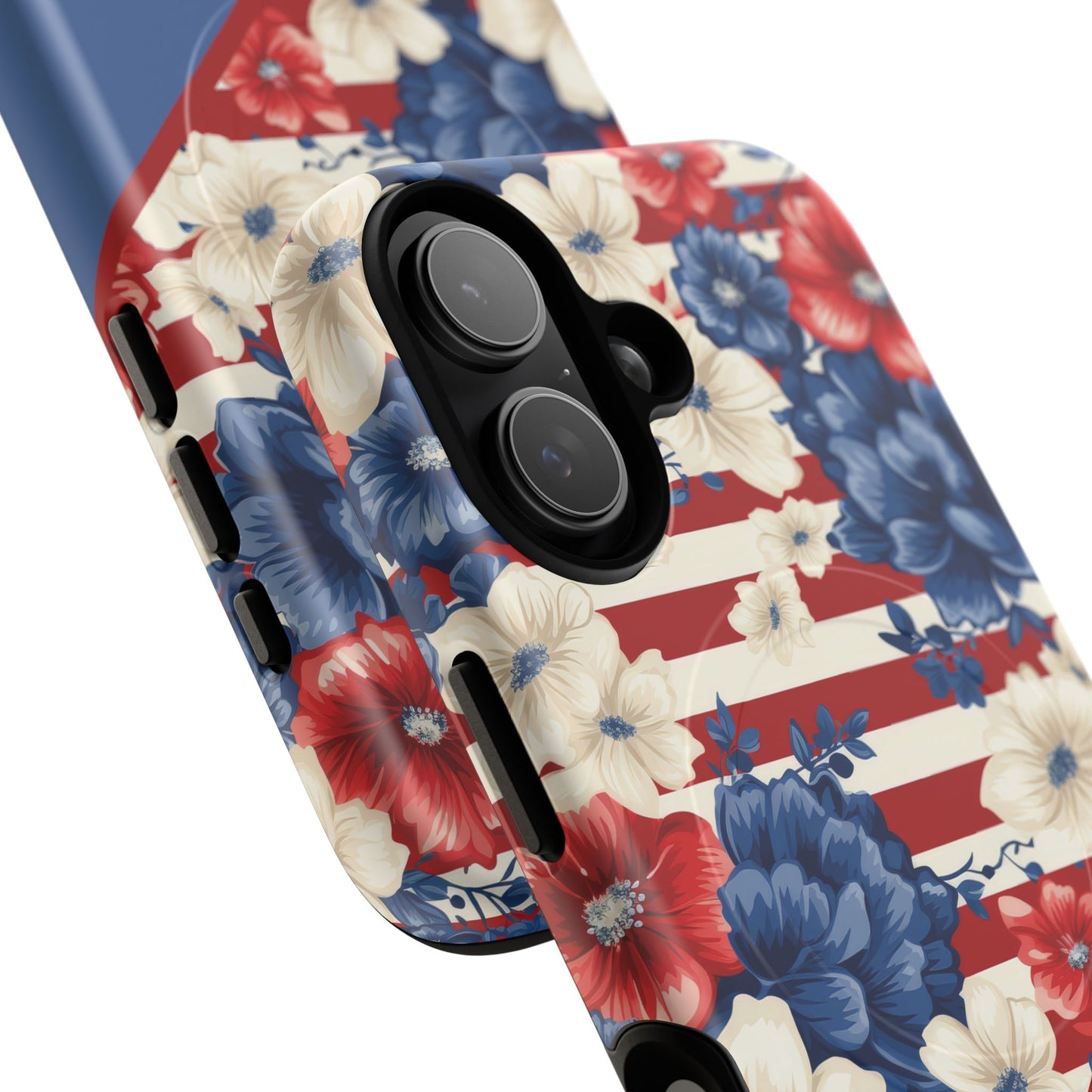 Personalized Stars, Stripes & Petals Tough Magnetic MagSafe Case, Patriotic Cover, Floral Design, Durable Protection, Gift for Her, Summer Vibes