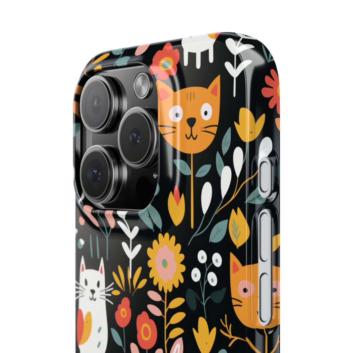 Whimsical Feline Garden iPhone Case — Slim Floral Cat Design (Matte or Glossy) for iPhones.