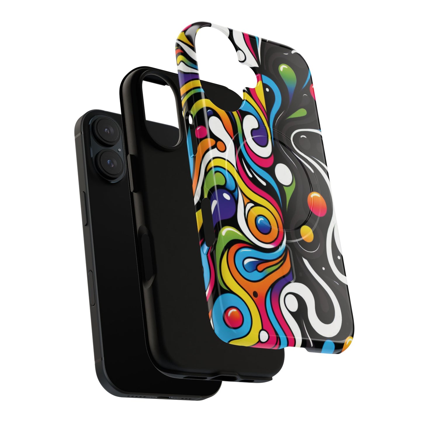 Vibrant Yin Yang Pop Splash Tough Magnetic iPhone Cases, Bold Artwork, Customizable Protection, Gift for Tech Lovers, Colorful iPhone Accessories