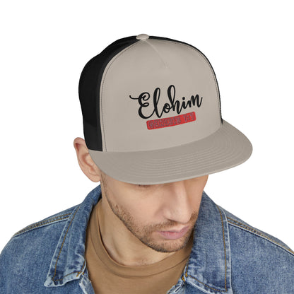 'ELOHIM, GENESIS 1:1'  Embroidered 5 Panel Trucker Cap | Casual Style Hat, Adjustable, Unisex, Perfect Gift for Outdoors, Festivals, Daily Wear