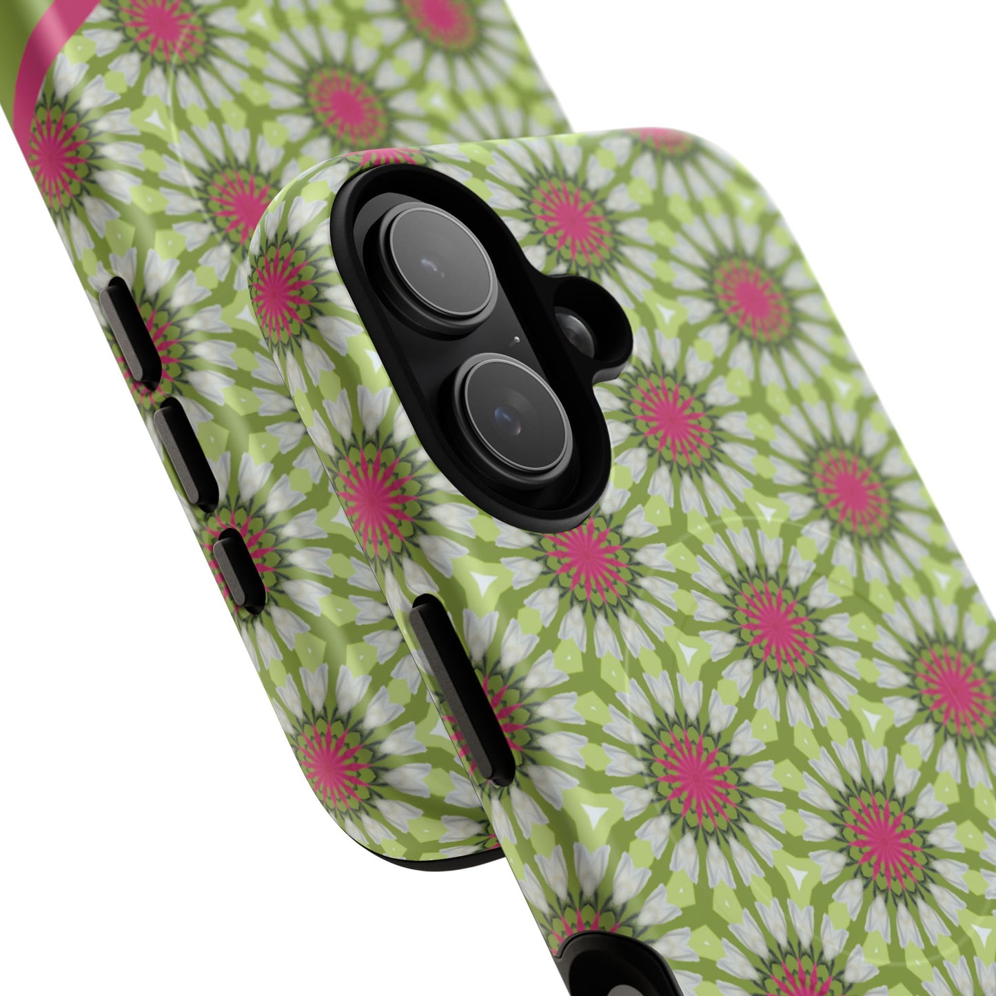 Personalized Meadow Mandala Bloom Vibrant Flower  — Green & Pink Geometric Daisy Design