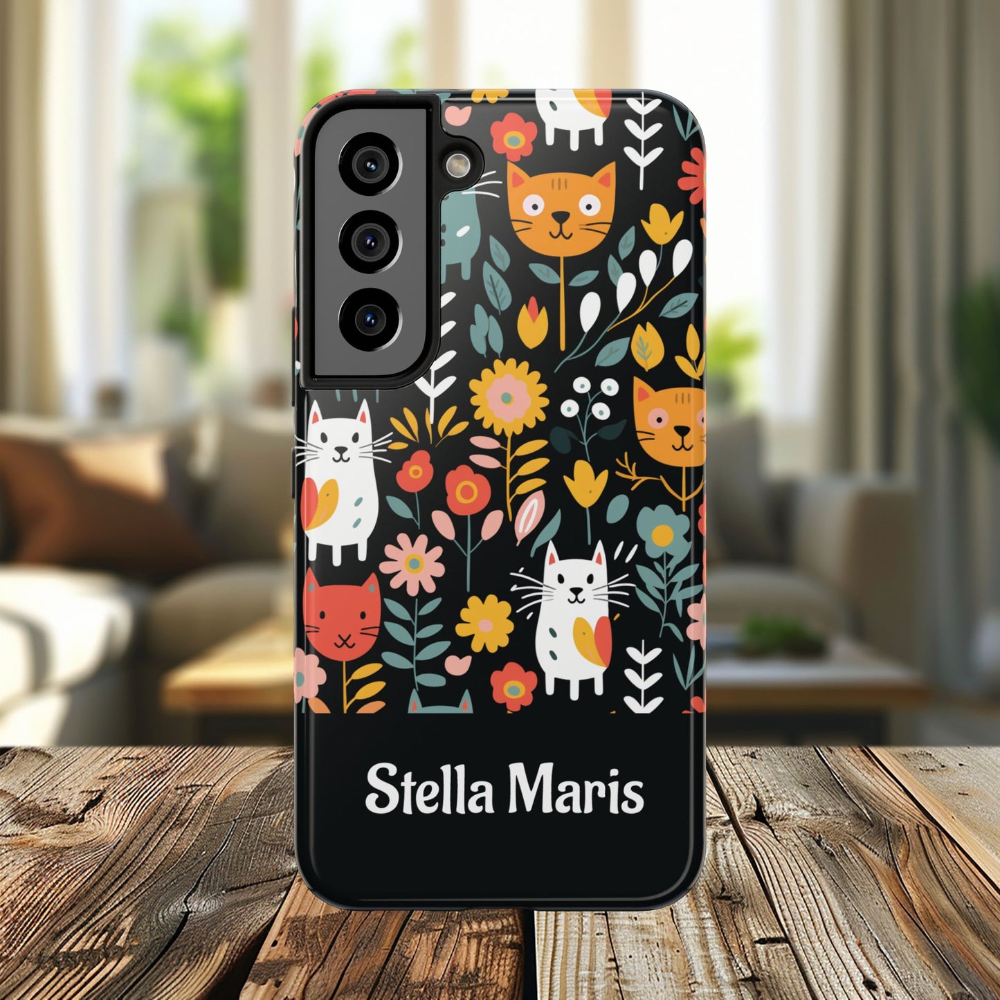 Personalized Whimsical Feline Garden Tough Phone Case — Custom Name iPhone & Samsung