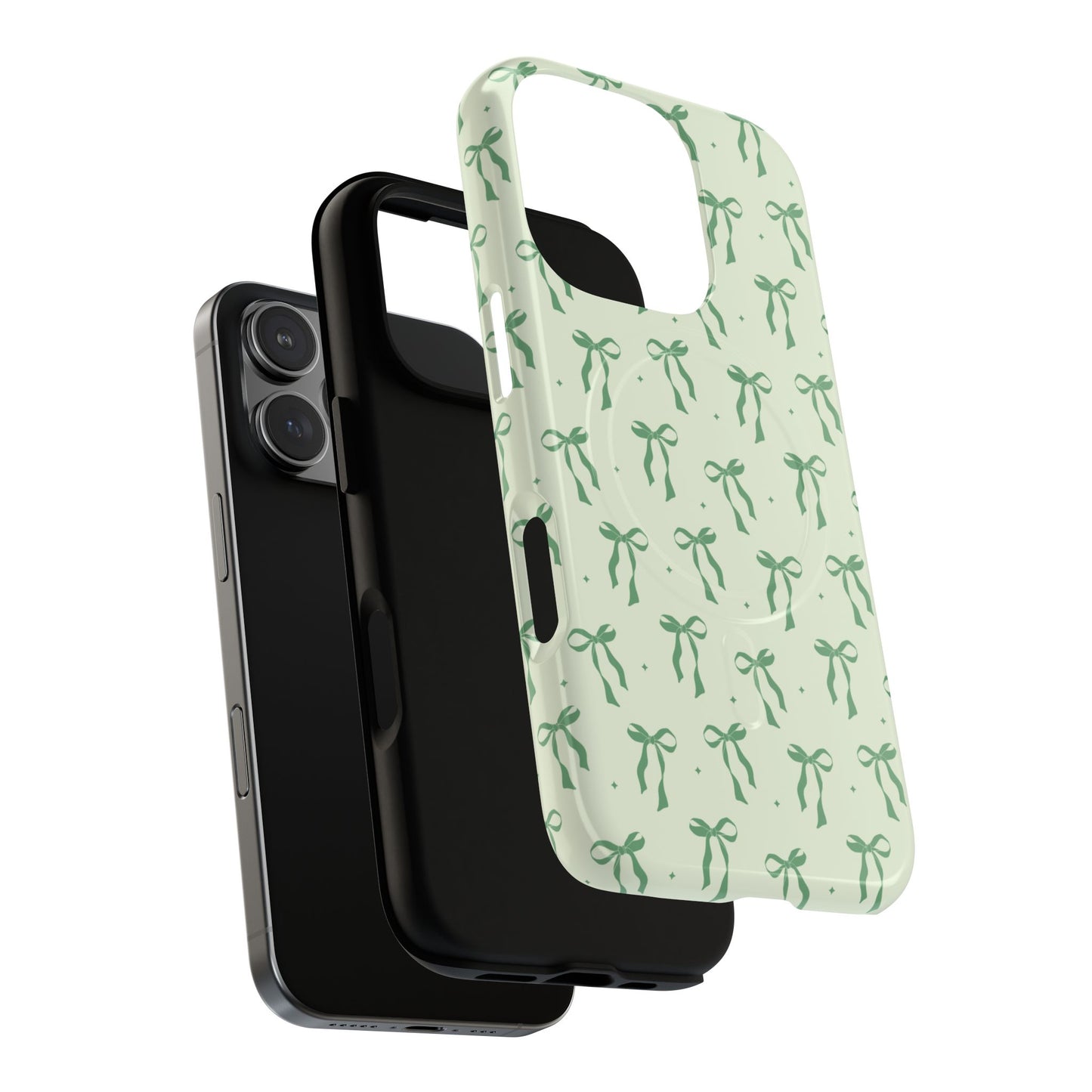 Elegant Ribbon iPhone Case, Stylish Magnetic iPhone Case, Chic iPhone Cover, Green Bow Design, Gift for Her, Everyday Essential, Coquette iPhone Case