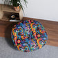 Psychedelic Visions Vibrant Faces Tufted Floor Pillow, Round | Boho Decor, Meditation Cushion, Funky Home Accent, Unique Gift, Pop Art Seating