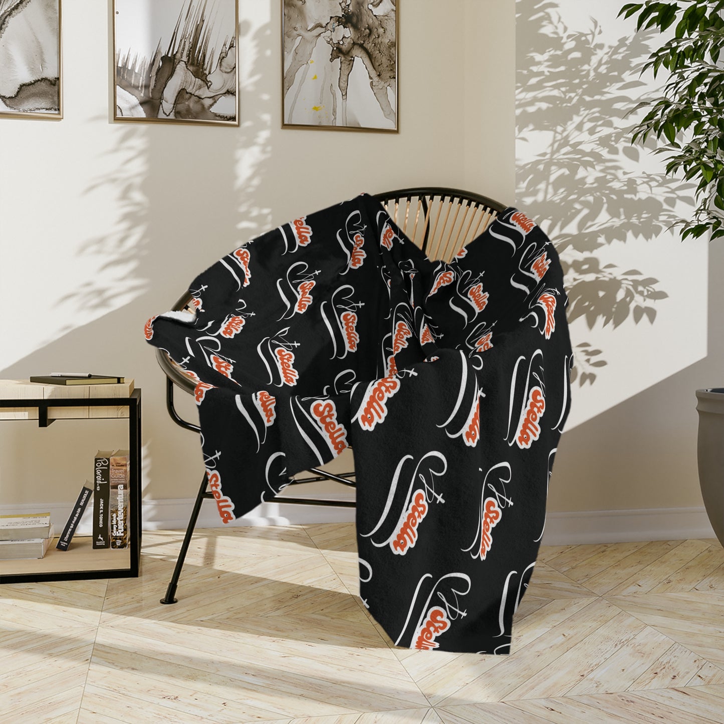 Personalized Name Velveteen Microfiber Blanket — Black Patterned ‘Smile’ Script Cozy Throw