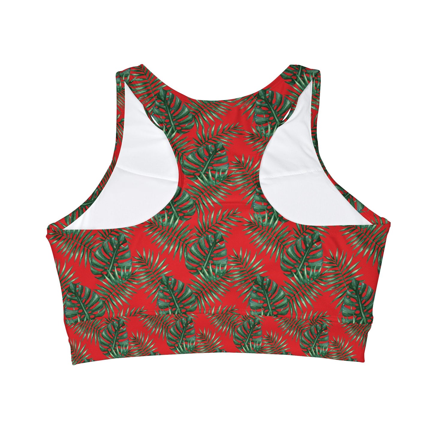 Red Tropical Bliss High Neck Crop Bikini Top (AOP)