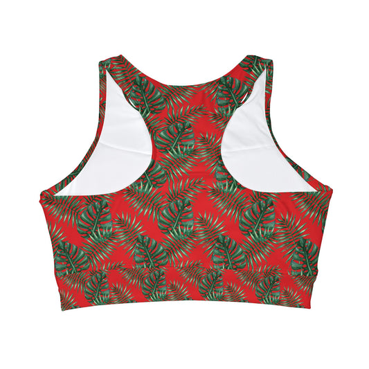 Red Tropical Bliss High Neck Crop Bikini Top (AOP)