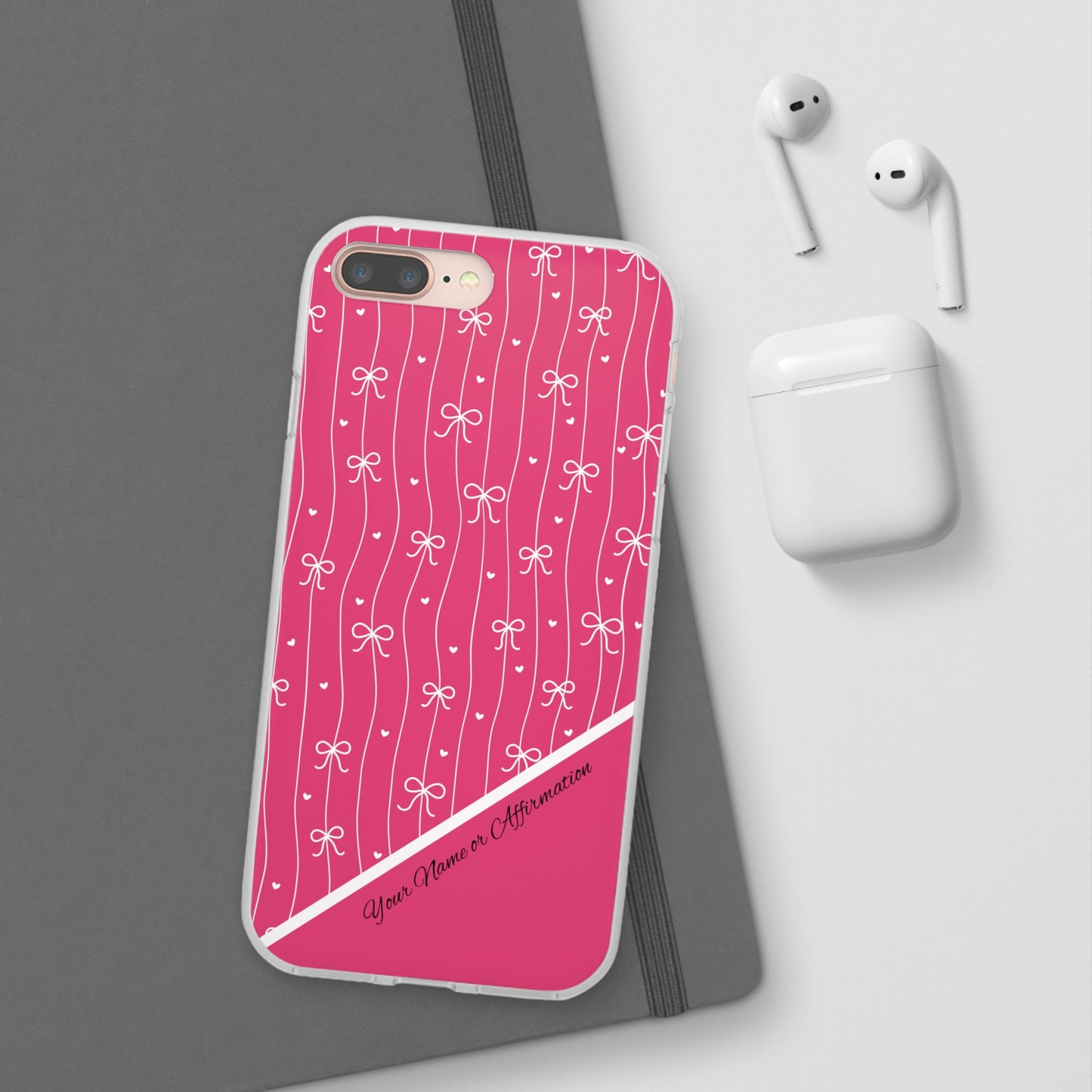 Personalized Pink Bow Coquette Slim Flexi iPhone and Samsung Cases — Custom Name or Affirmation