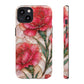 Stained Glass Effect Carnation Floral Tough Phone Case – Pink Vintage Botanical Protective Cover