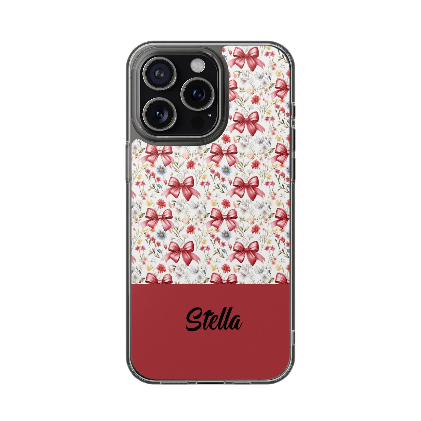 Personalized Rosette Coquette Floral Bow Clear iPhone, Samsung Cases — Custom Name Phone Cover