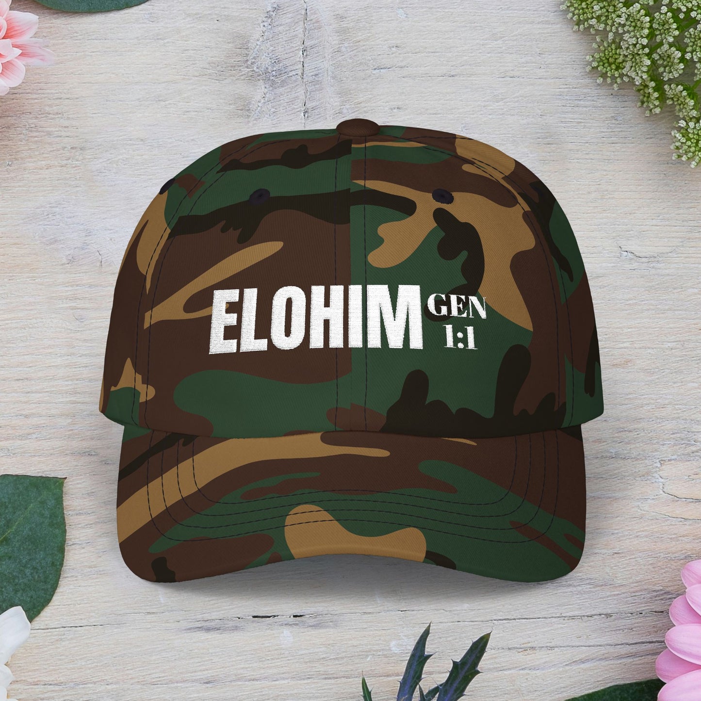 Classic Embroidery Dad Cap with 'ELOHIM, GENESIS 1:1' - Faith-Based Hat, Casual Wear, Gift for Dad, Christian Accessory, Summer Fashion