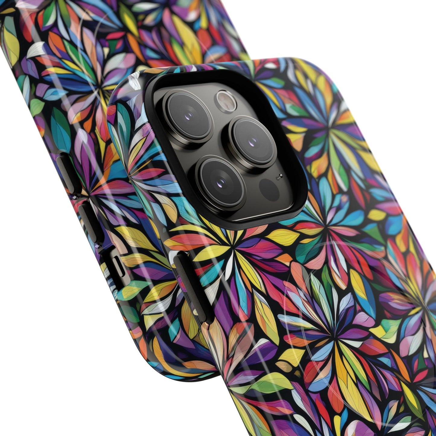 Prism Petal Burst Tough Magnetic iPhone Case, Colorful iPhone Case, Unique Gift for Flower Lovers, Stylish stained Glass Accessory