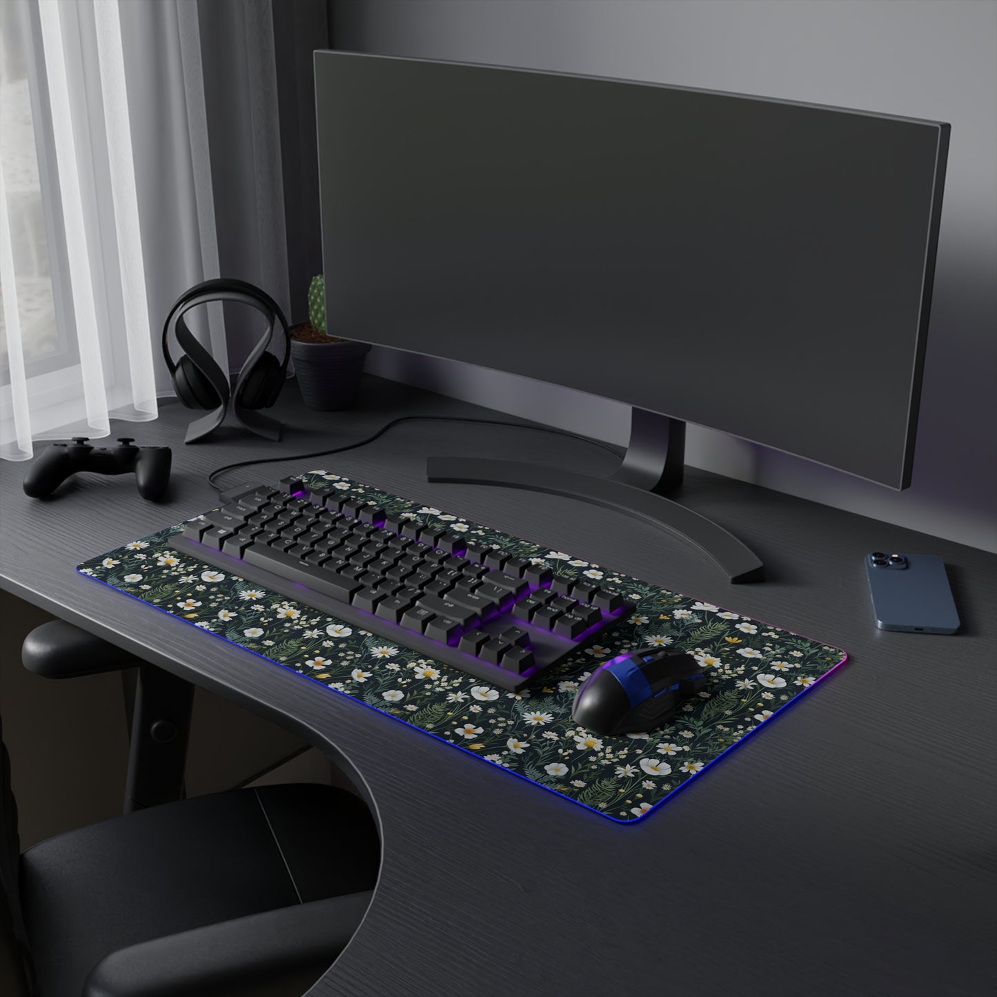 Daisy Delight Floral LED Gaming Mouse Pad – Custom Designed RGB Computer Accessory.