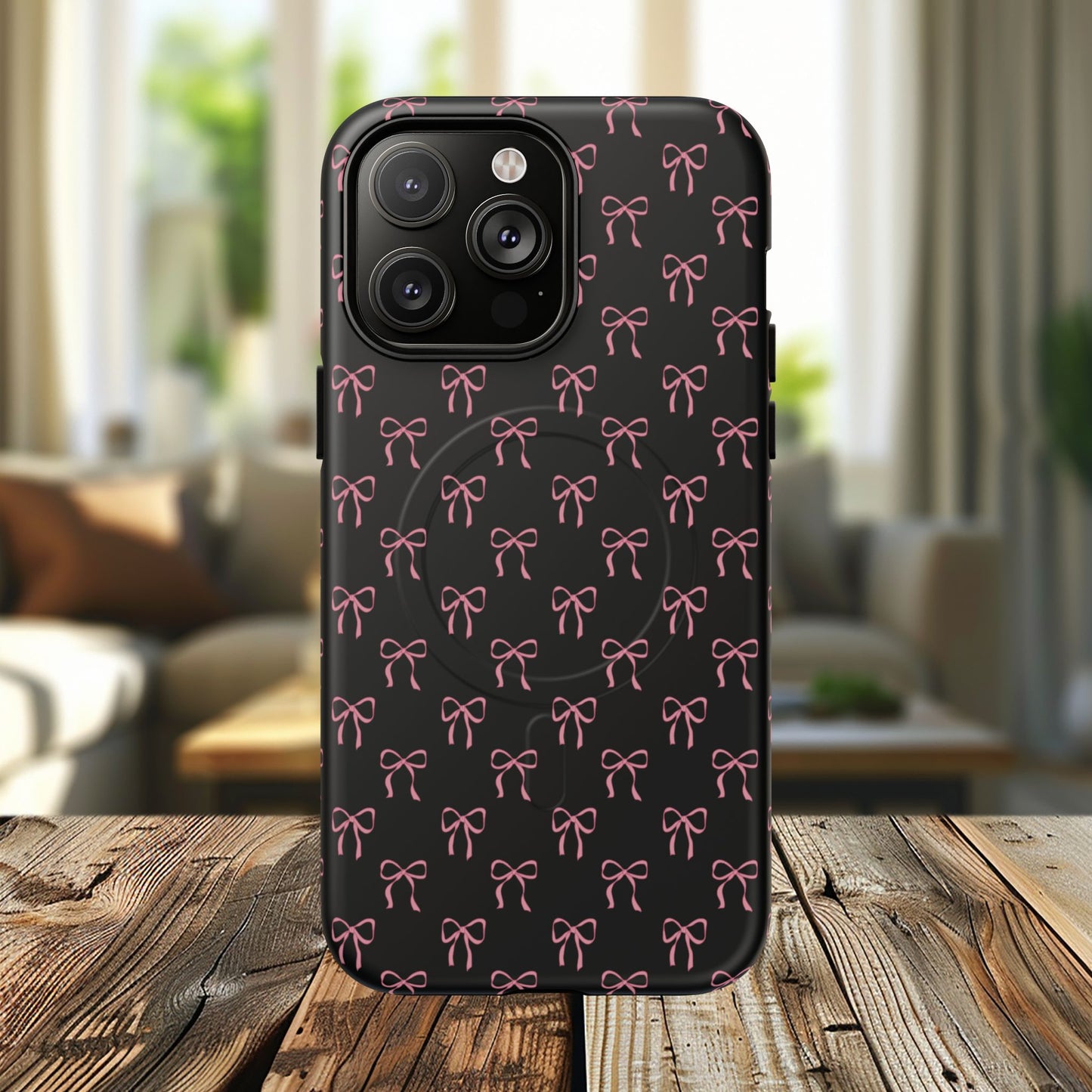Coquette Chic Bow-Patterned Tough Magnetic iPhone Case, Stylish Gift for Her, Protective iPhone Cover, Trendy Accessory, iPhone Birthday Gift, Fashionable Tech