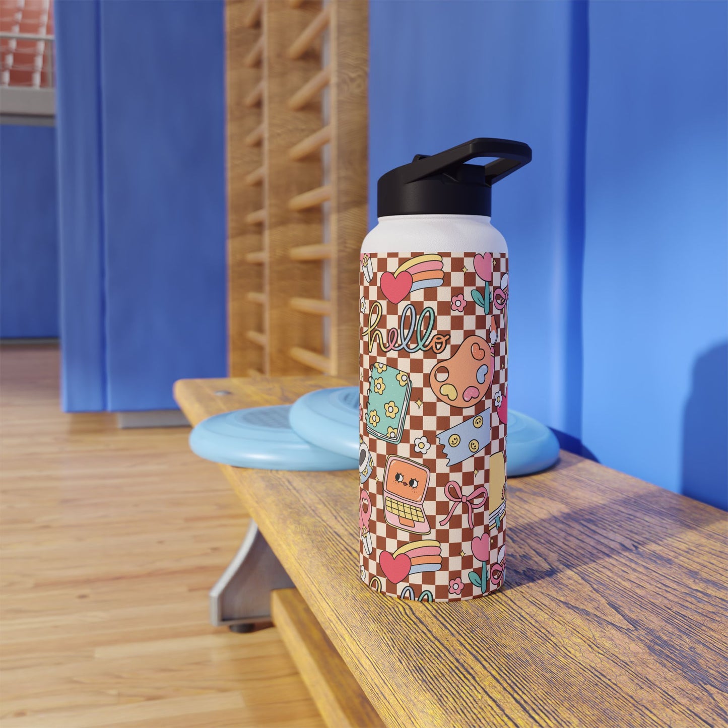 Personalized Brown Doodle Daydream Composition Book Inspired Stainless Steel Water Bottle for Kids, School Supplies, Eco-Friendly Drinkware, Back to School, Teacher Gifts