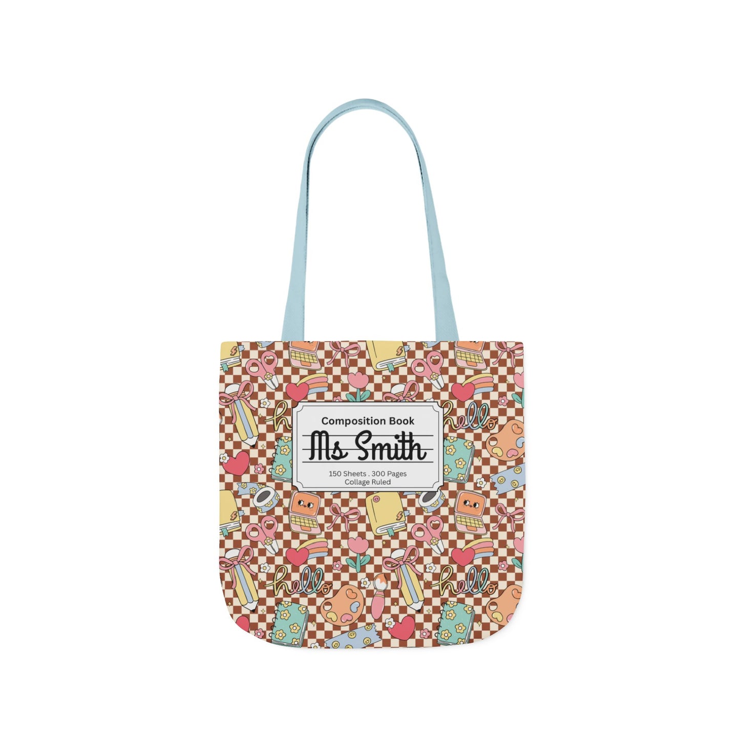 Personalized Brown Doodle Daydream Composition Book Inspired Canvas Tote Bag with Colorful Straps, Cute School Bag, Eco-Friendly Tote, Back to School Shopping Bag, Teacher Gift Idea