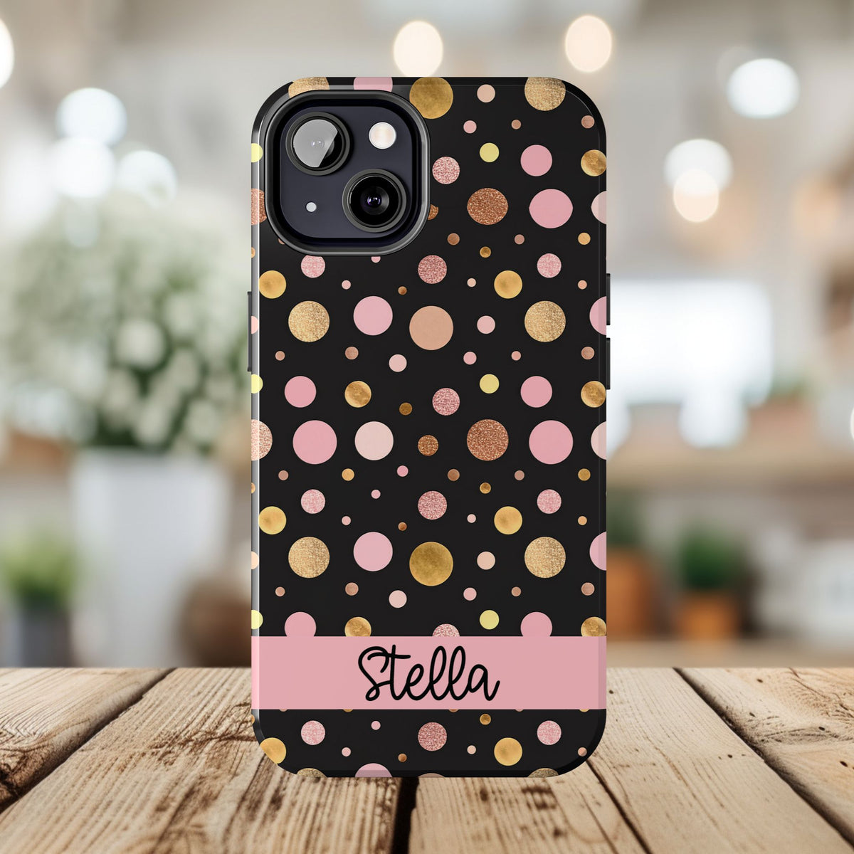 Personalized Gold & Pink Confetti Tough Phone Case — Glitter Dot Protective Phone Cover