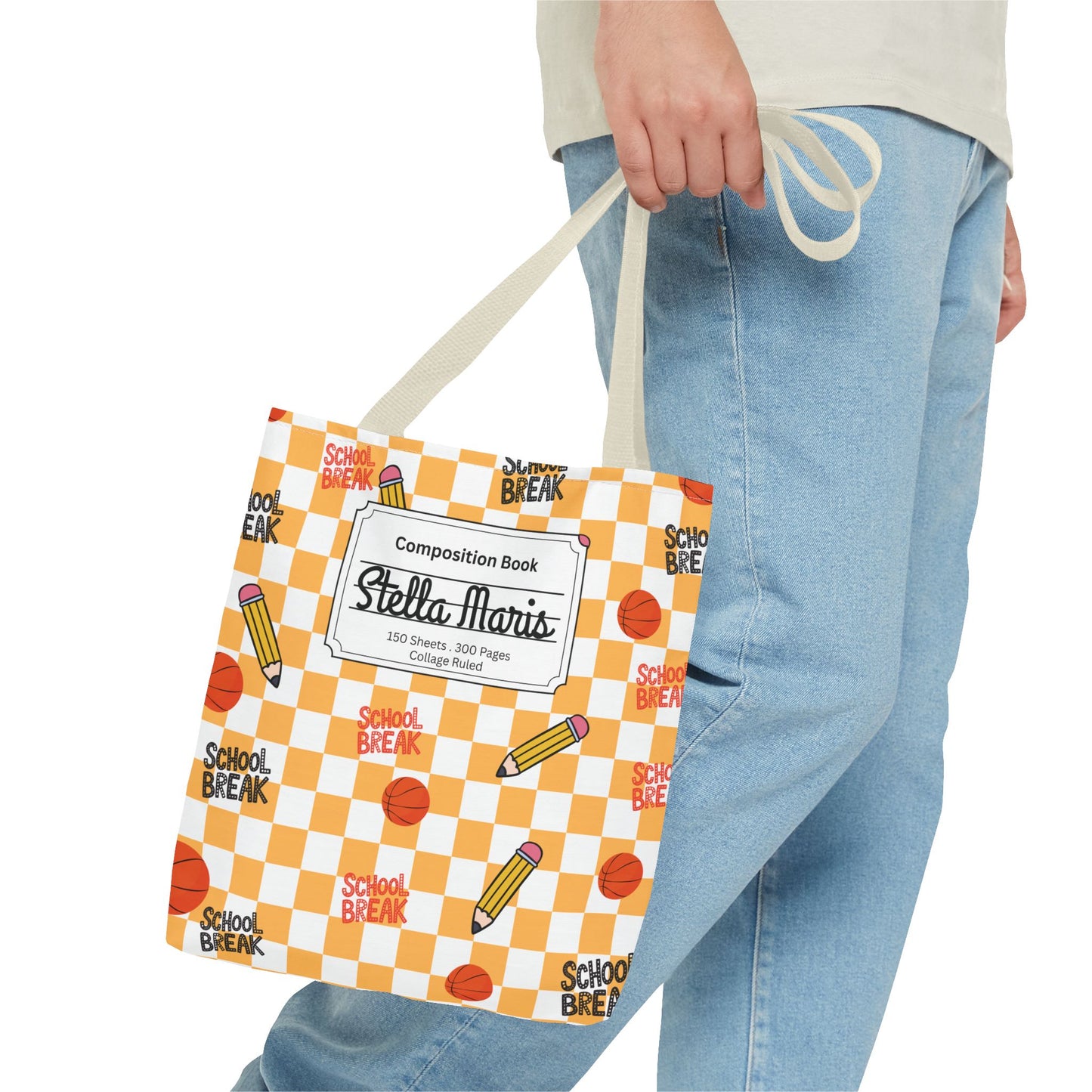 Personalized Orange Schoolyard Chic Composition Book Inspired Tote Bag, Back to School Tote, Teacher Gift, Kids Bag, Custom Name Bag, Educational Accessories, Back to School Tote Bag.