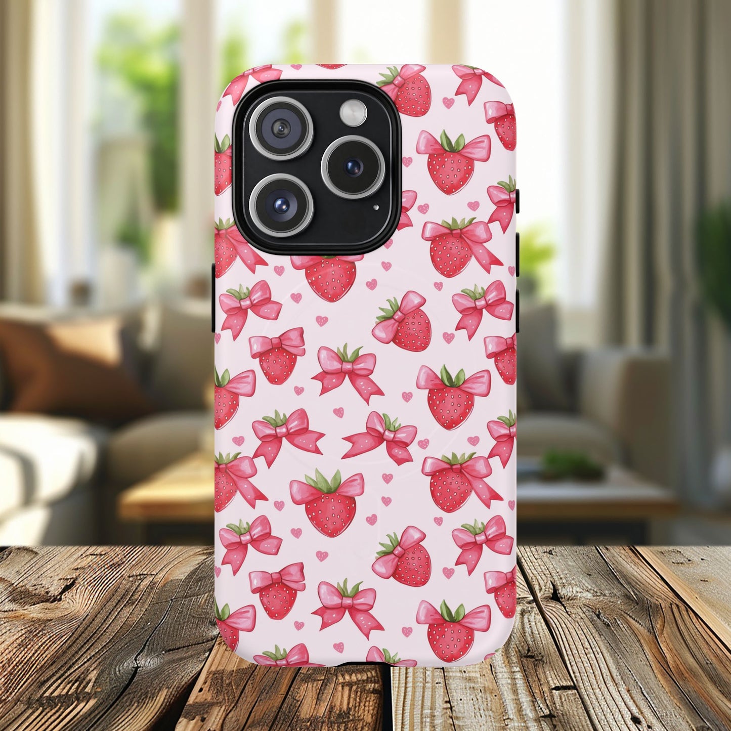 Strawberry Coquette Sweetheart Magnetic iPhone Case, Cute iPhone Cover, Gift for Her, Floral Tech Accessory, Stylish Protection, Mother's Day Gift