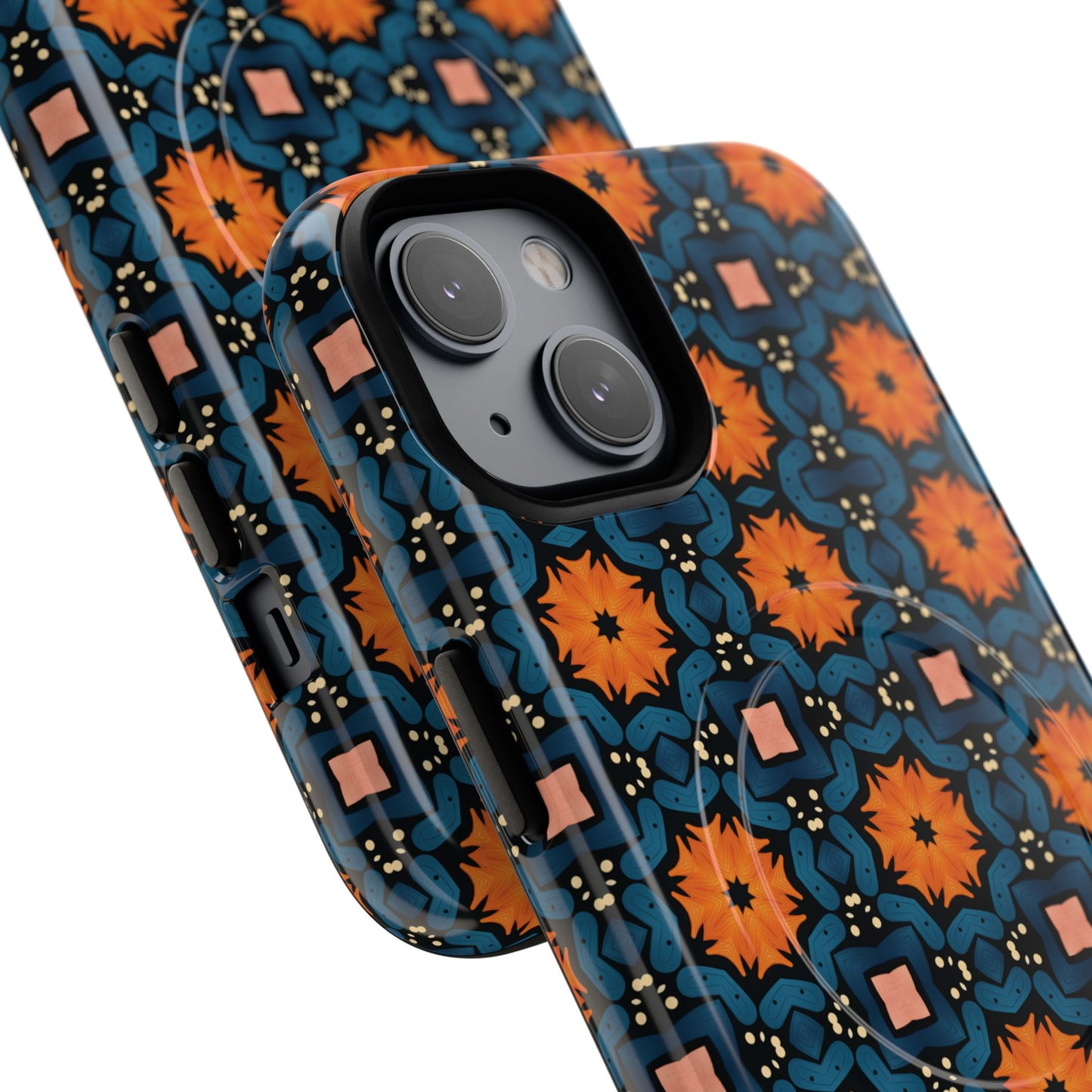 Saffron Tile Bloom Vibrant Floral Tough Magnetic iPhone Case, Durable iPhone Cover, Gift for Her, Floral Design, Unique iPhone Protection.