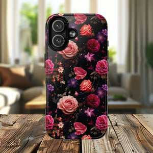 Starry Rose Garden Tough Magnetic Phone Case, Stylish Phone Cover, Gift for Her, Elegant Floral Design, Durable Phone Accessories