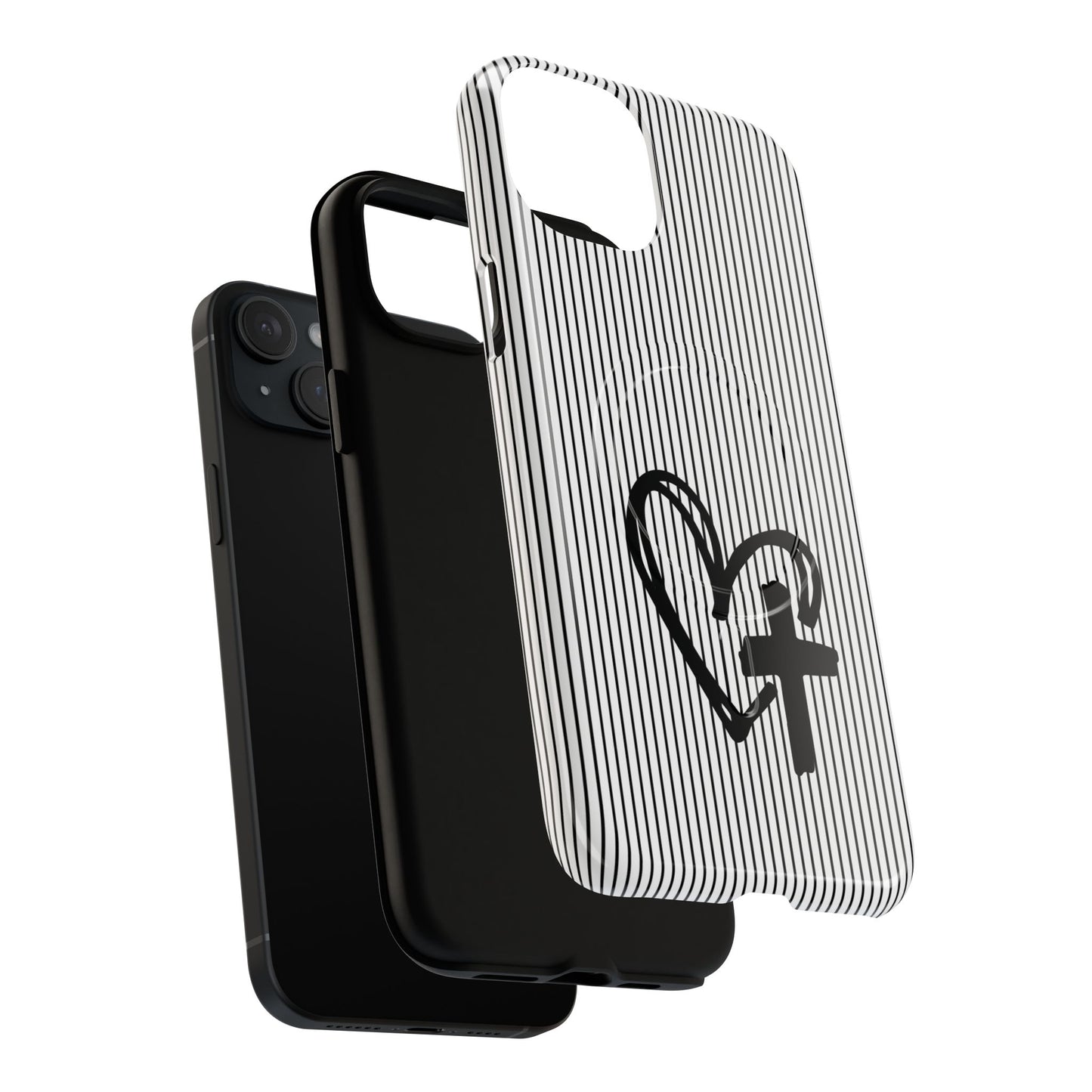 Tough Magnetic Phone Case with Heart & Cross Design, Durable Phone Cover, Unique Gift for Her, Stylish Accessory, Everyday Use