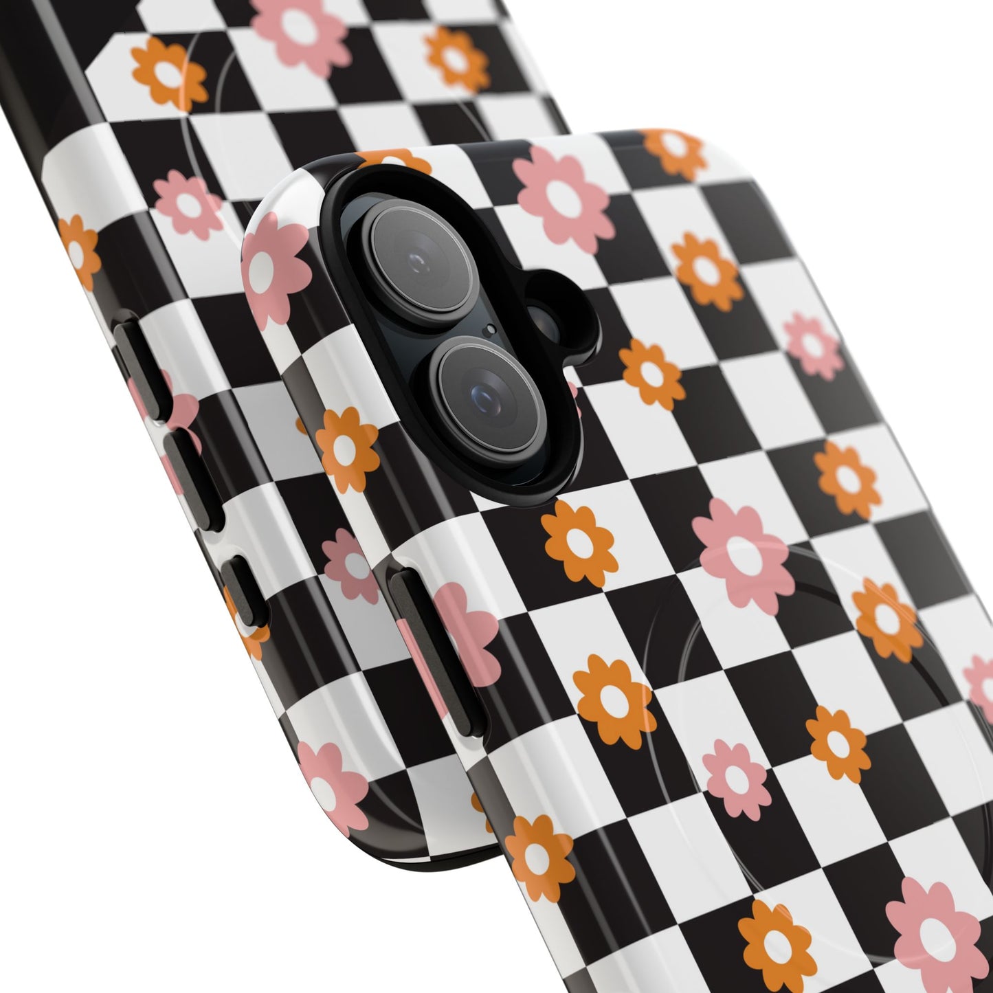 Groovy Checkered Bloom iPhone Case, Tough Magnetic Cases for Women, Stylish iPhone Cover, Trendy Floral Print, Gift for Her, Everyday Accessories