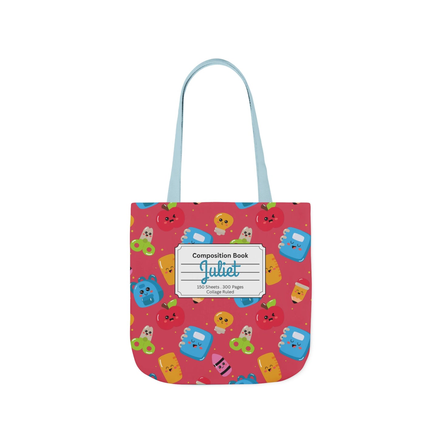 Personalized Kawaii Composition Book Inspired Canvas Tote Bag with Colorful Straps, Cute School Bag, Eco-Friendly Tote, Back to School Shopping Bag, Teacher Gift Idea