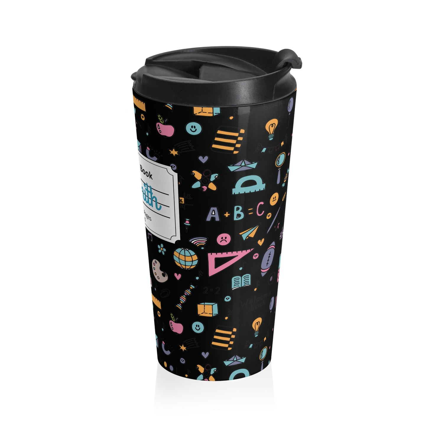 Customizable Chalkboard Chic Composition Book Inspired Travel Mug, Personalized Gift for Teachers, Back to School Drinkware, Christmas Present, Stylish Coffee Cup