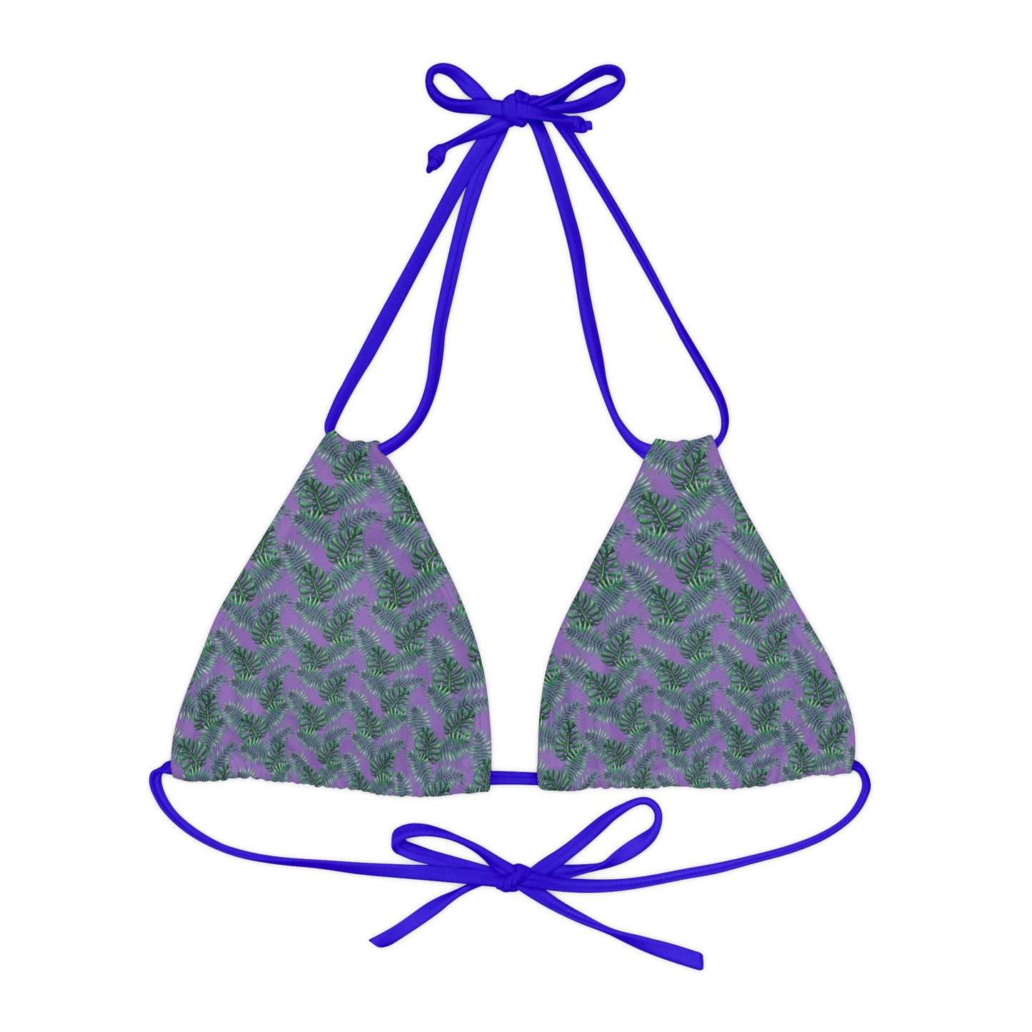 Purple Tropical Bliss Strappy Triangle Bikini Top (AOP)- (PY)