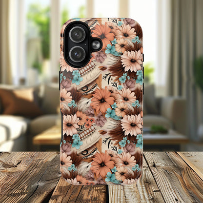 Spirit in Bloom Tough iPhone Magnetic Cases, Cute iPhone Accessories, Flower Design, Gifts for iPhone 14, 15, 16, 17, Pro Max, Boho Style, Western Style
