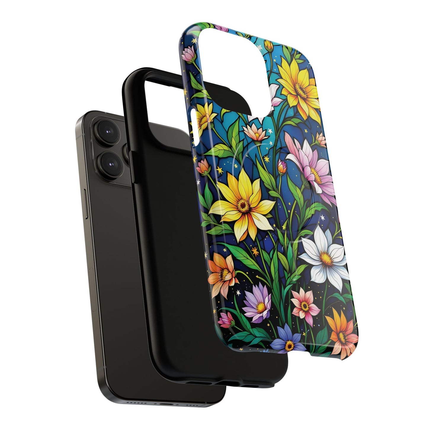 Flower Garden Stained Glass Phone Case, Tough Magnetic Cases, Floral Phone Cover, Durable Phone Accessories, Spring Gift, Birthday Present