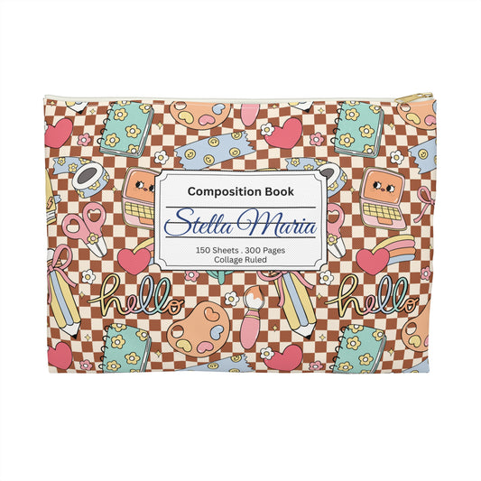 Personalized Brown Doodle Daydream Composition Book Inspired Accessory Pouch, Kids School Supplies, Classroom Organizer, Teacher Gift, Fun Stationery Case, Back to School