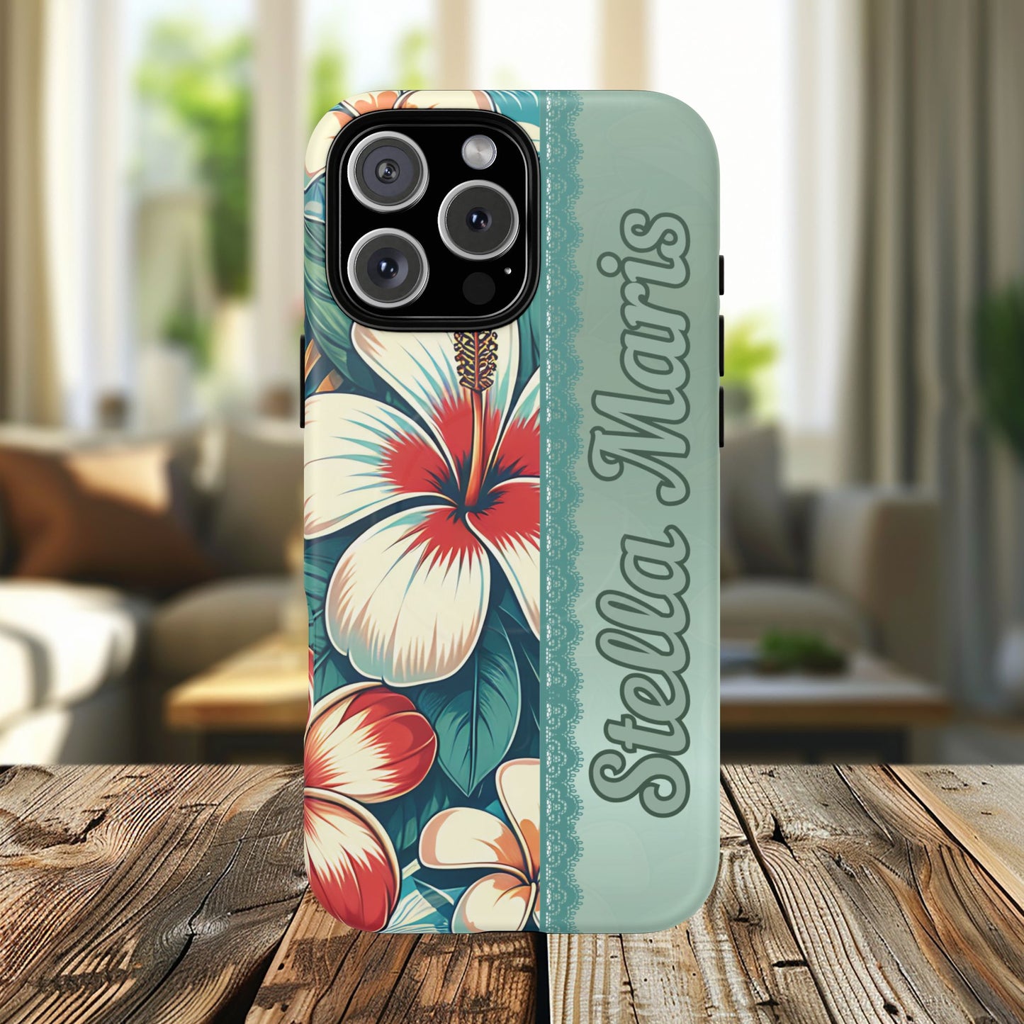 Personalized Tropical Floral Phone Case – Stylish Tough Magnetic Cases for iPhone, Customizable with Names, Perfect Gift for Nature Lovers