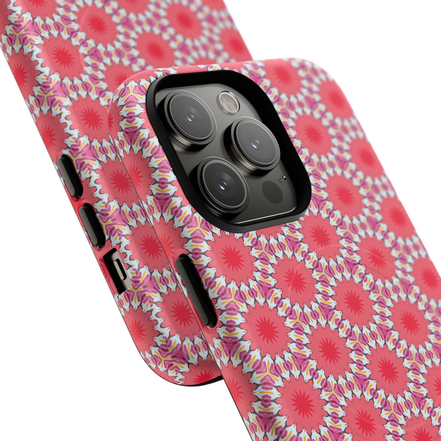 Roseburst Mosaic Vibrant Flower Pattern iPhone Case, Stylish iPhone Cover, Tough Magnetic Case, Floral Gift, Trendy Accessory for Her
