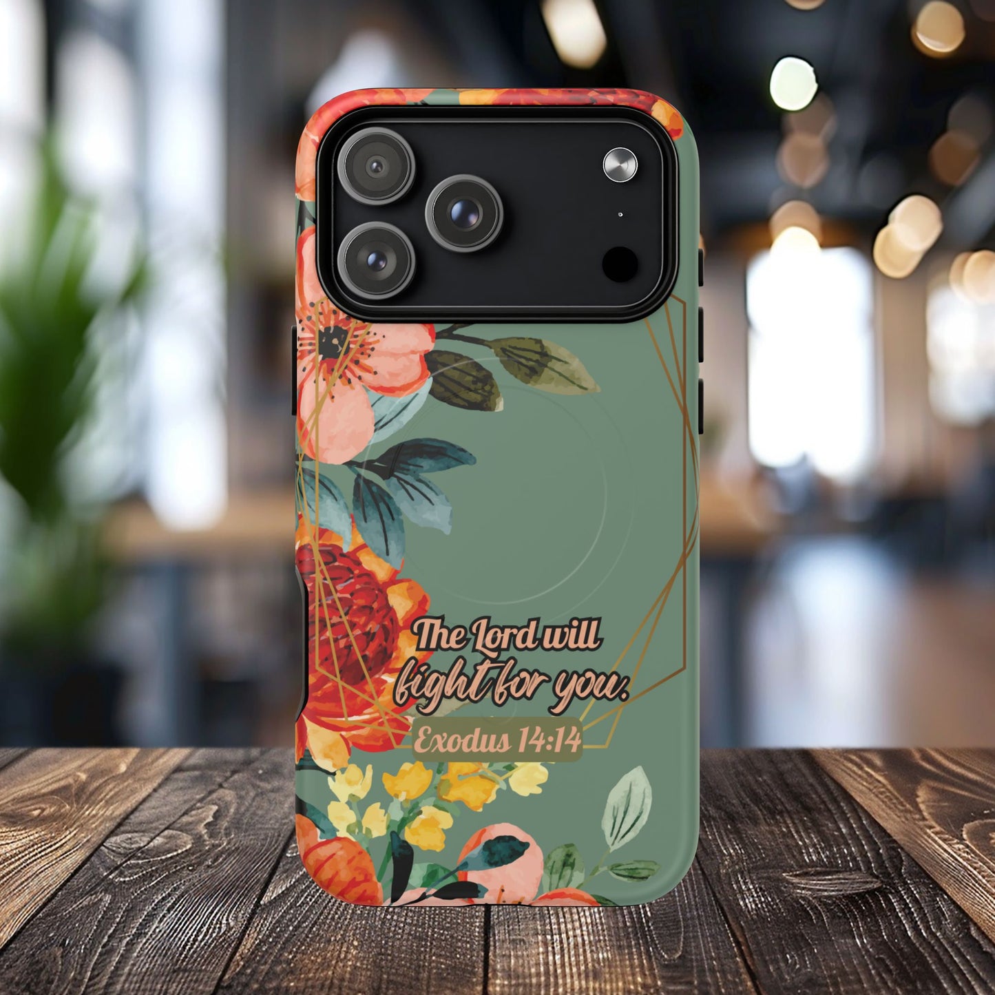 The Lord will Fight for You Exodus 14:14, Inspirational Gift, Tough iPhone Magnetic Case Scripture, Sunflower Bible Verse, MagSafe® iPhone® Tough Case, iPhone 14, iPhone 15, iPhone 16, Pro, Pro Max, Plus.