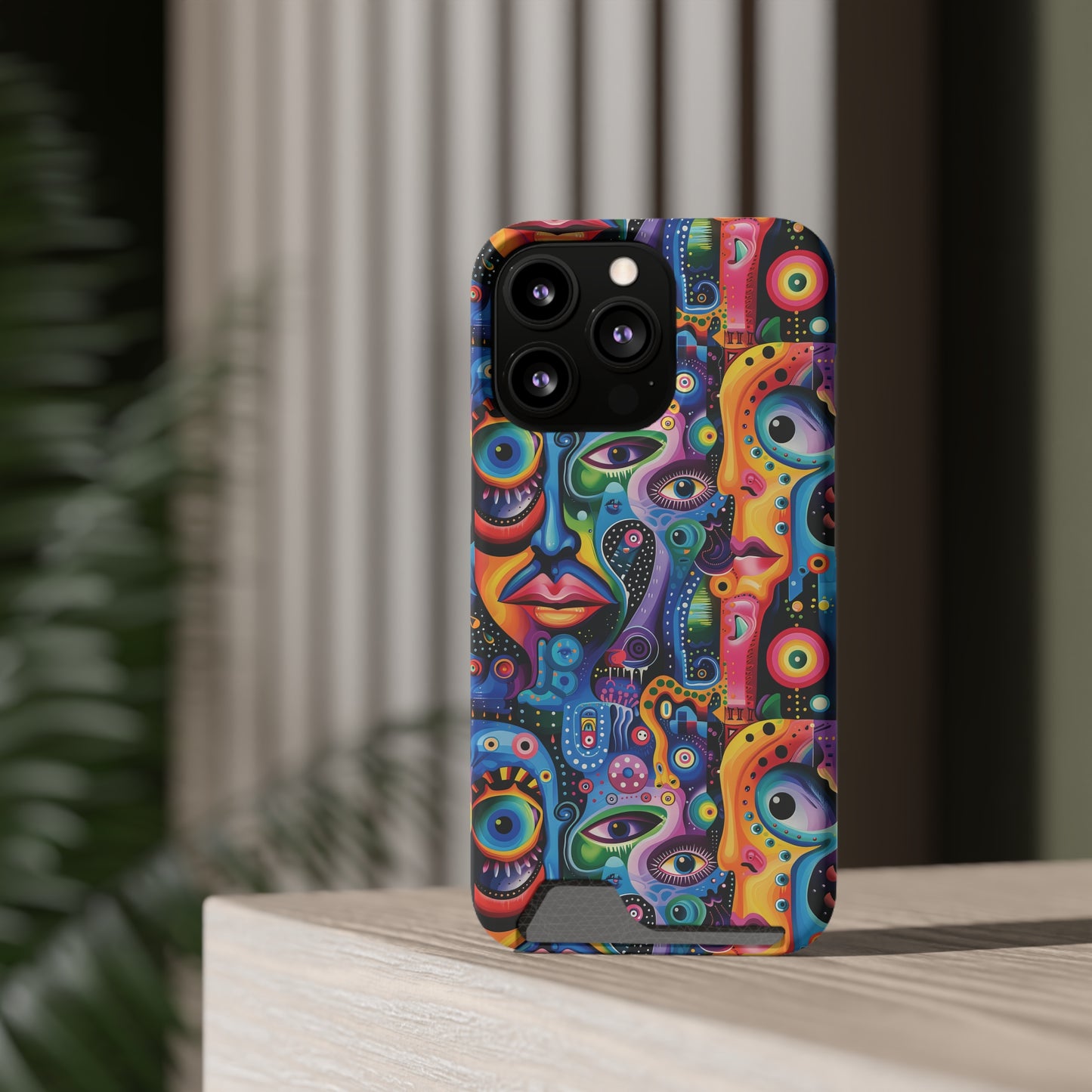 Psychedelic Visions Phone Case with Card Holder - Colorful and Stylish Design for Creatives