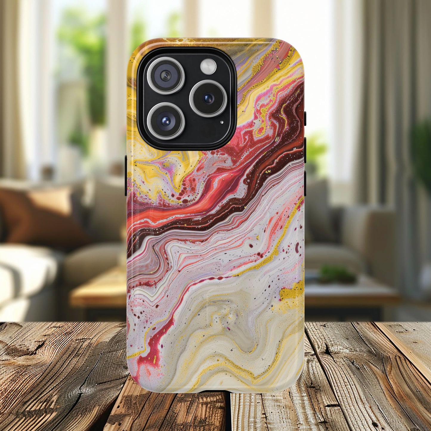 Colorful Red Marble iPhone Case, Tough Magnetic Cases, Stylish iPhone Protection, Unique Gift for iPhone Lovers, iPhone Accessories