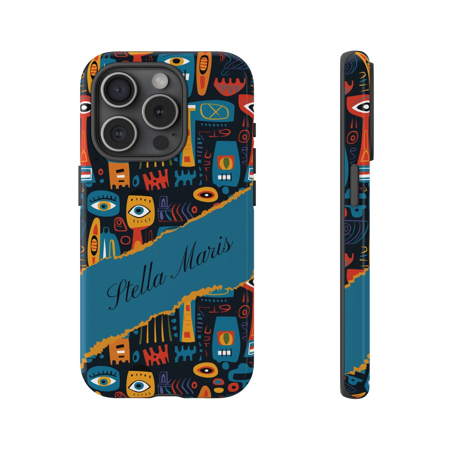 Personalized Colorful Abstract Faces Tough iPhone, Google and Samsung Case with Custom Name, Artistic Phone Cover, Phone Protector