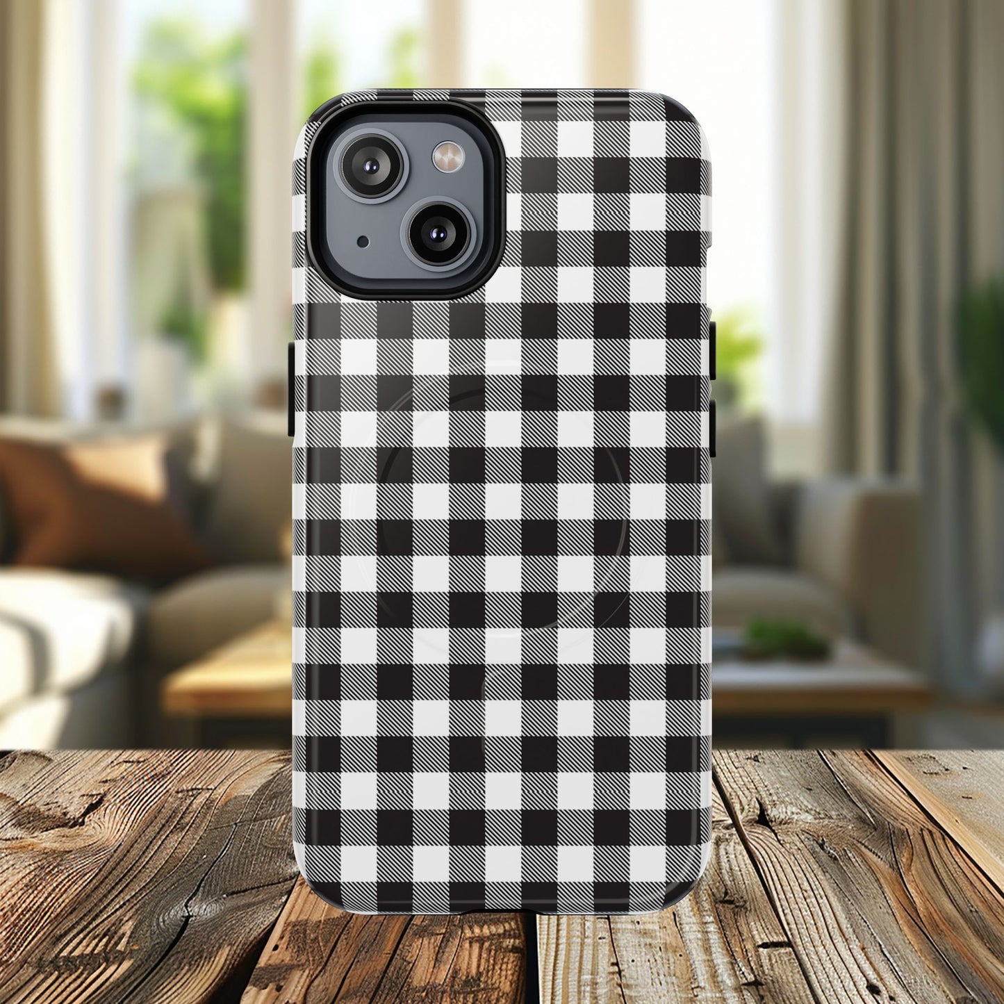 Black and White Gingham Phone Case, Tough Magnetic Cases, Stylish Phone Cover, Gift for Her, Trendy Phone Accessory, Checkered Print