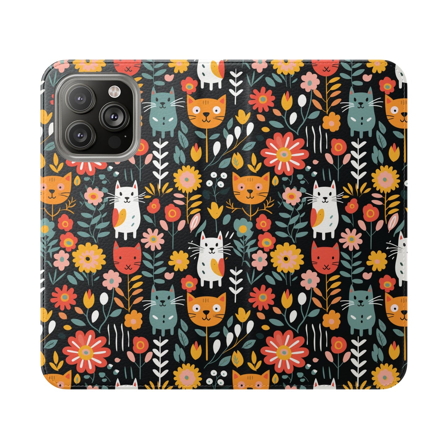 Whimsical Feline Garden iPhone and Samsung Flip Cases