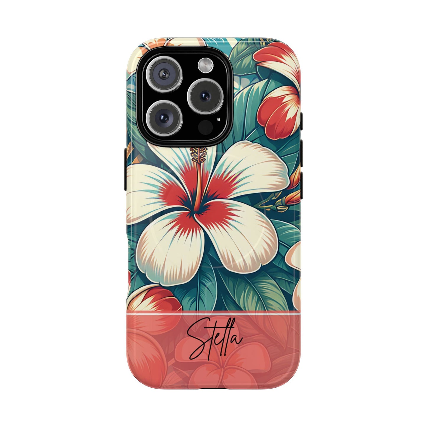 Tough Floral Phone Case, Tropical Hibiscus Design, Gift for Her, Summer Accessory, Customizable Phone Cover